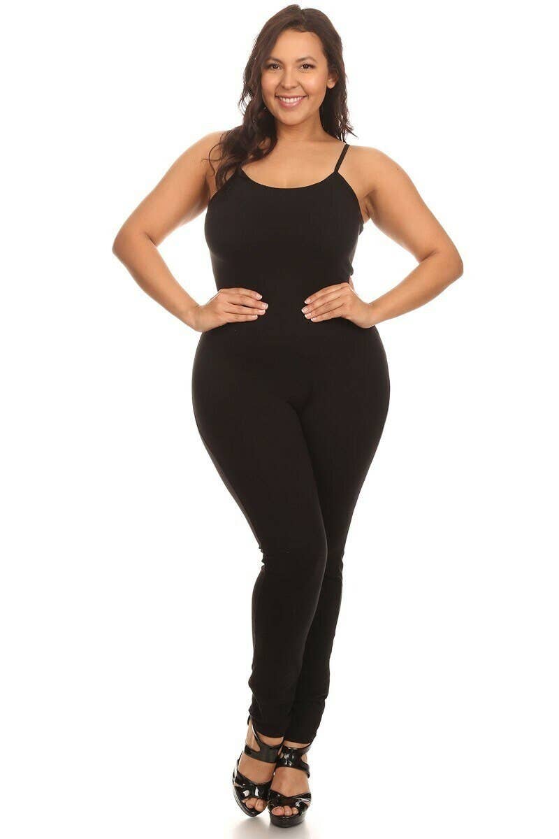 USA Fashion -CURVY Basic Cotton Spaghetti Strap Jumpsuit