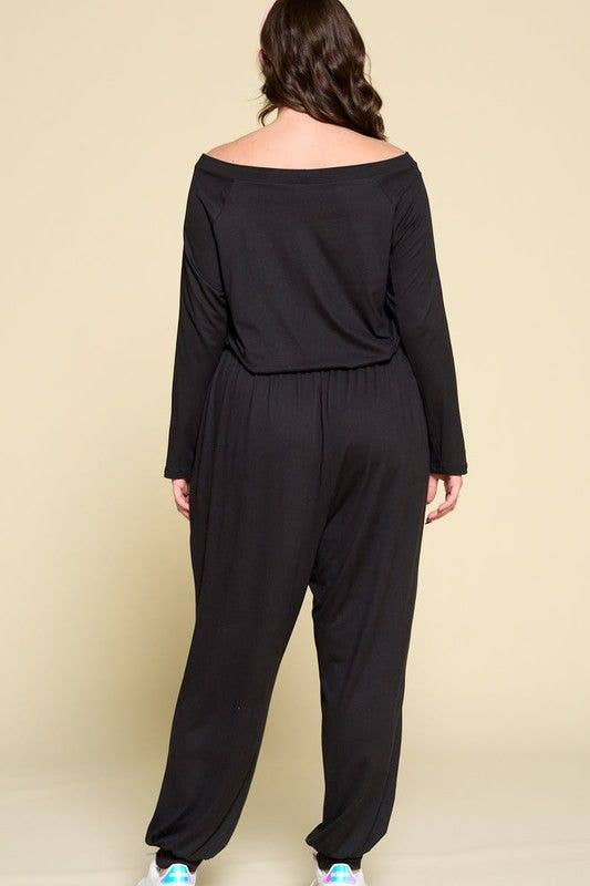 Curvy Black Off Shoulder Casual Jumpsuit