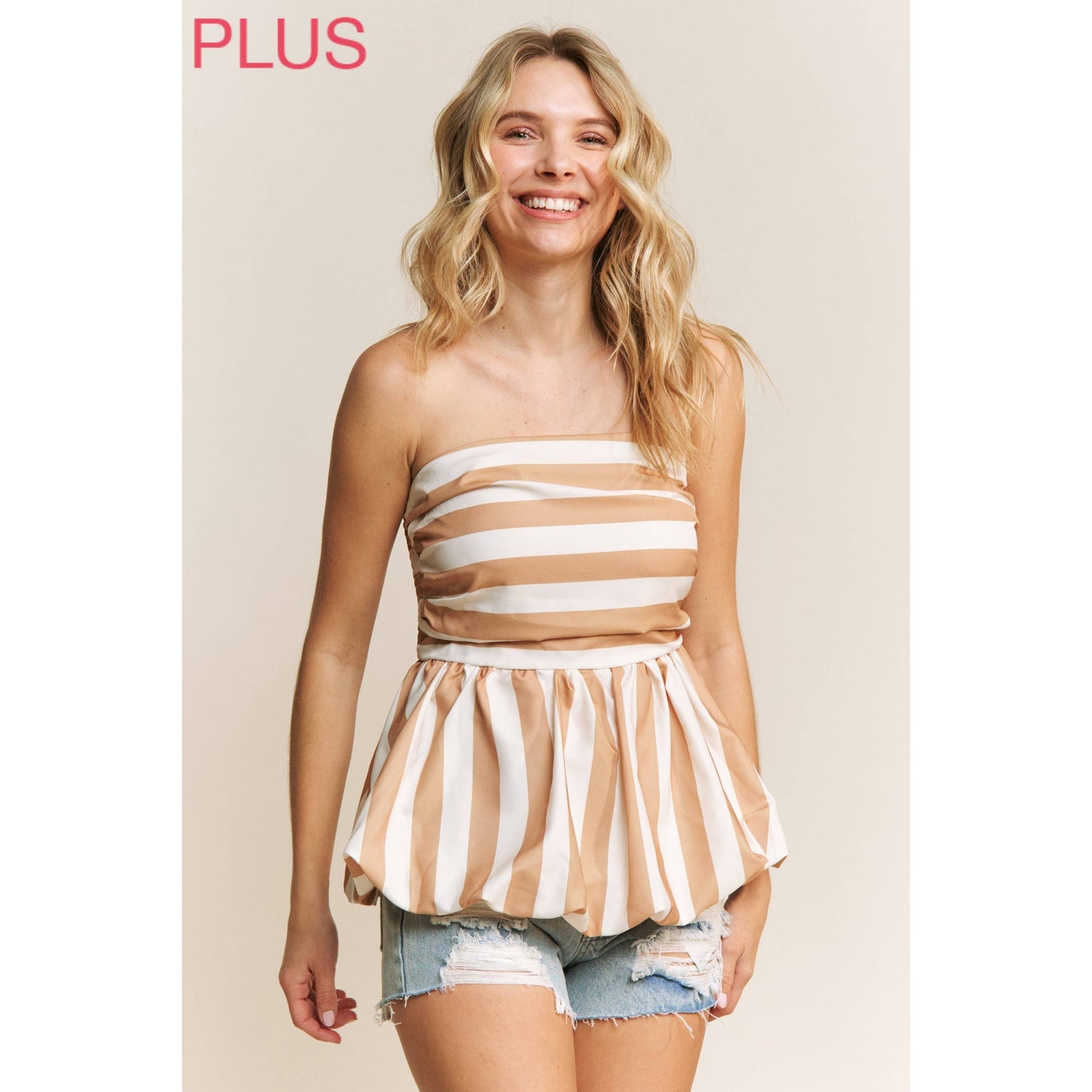 CURVY CUTE BLACK & WHITE STRIPE TUBE PUFF BABYDOLL TOP
