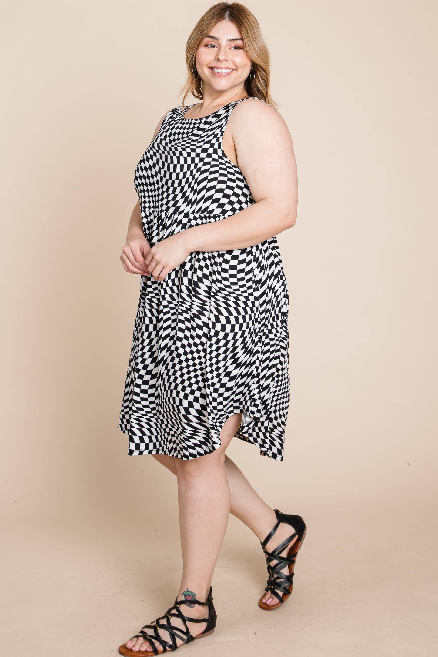 Curvy Checkered Babydoll Dress