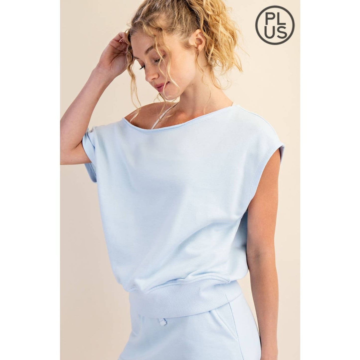 Rae Mode -BLUE FRENCH TERRY OFF SHOULDER TOP