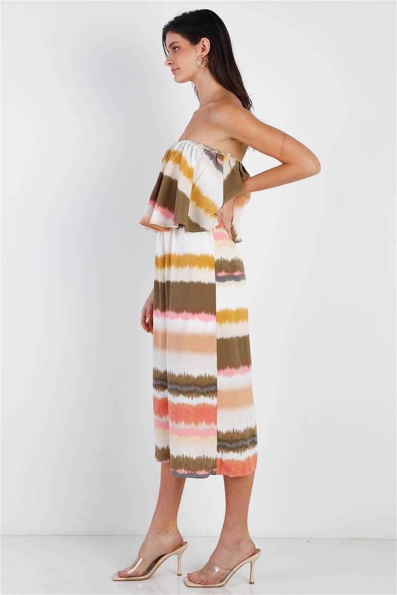 Multi Color Tie-Dye Stripe Flare Top Sleeveless Jumpsuit