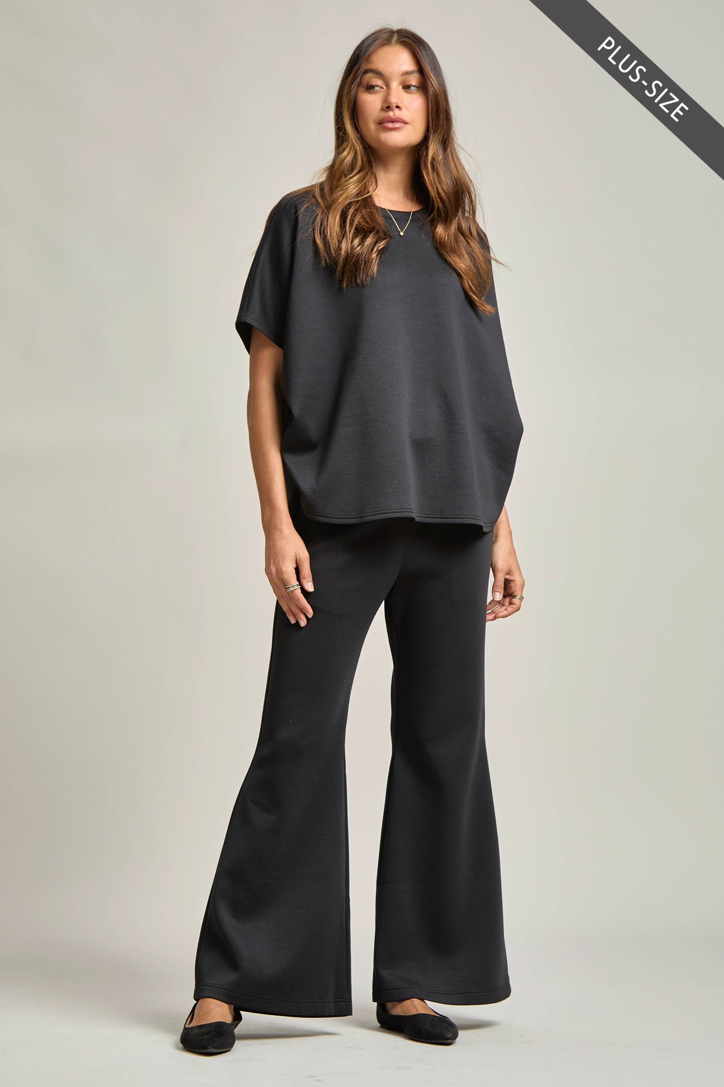 Dear Scarlett -Black Poncho Top + Bell Bottom Modal Set