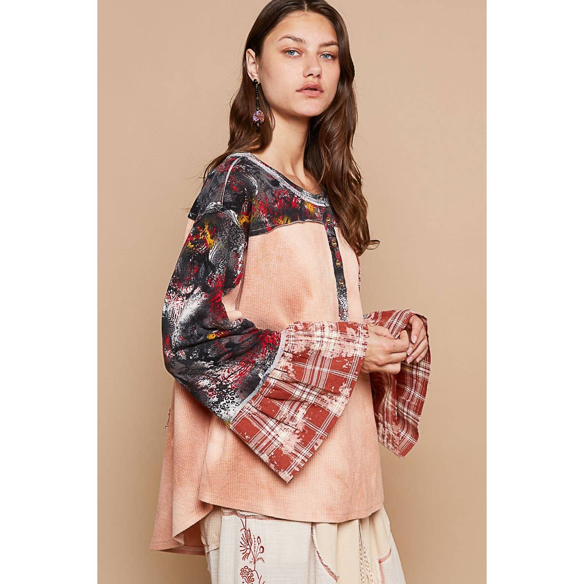 The Star Patch Plaid Contrast Top
