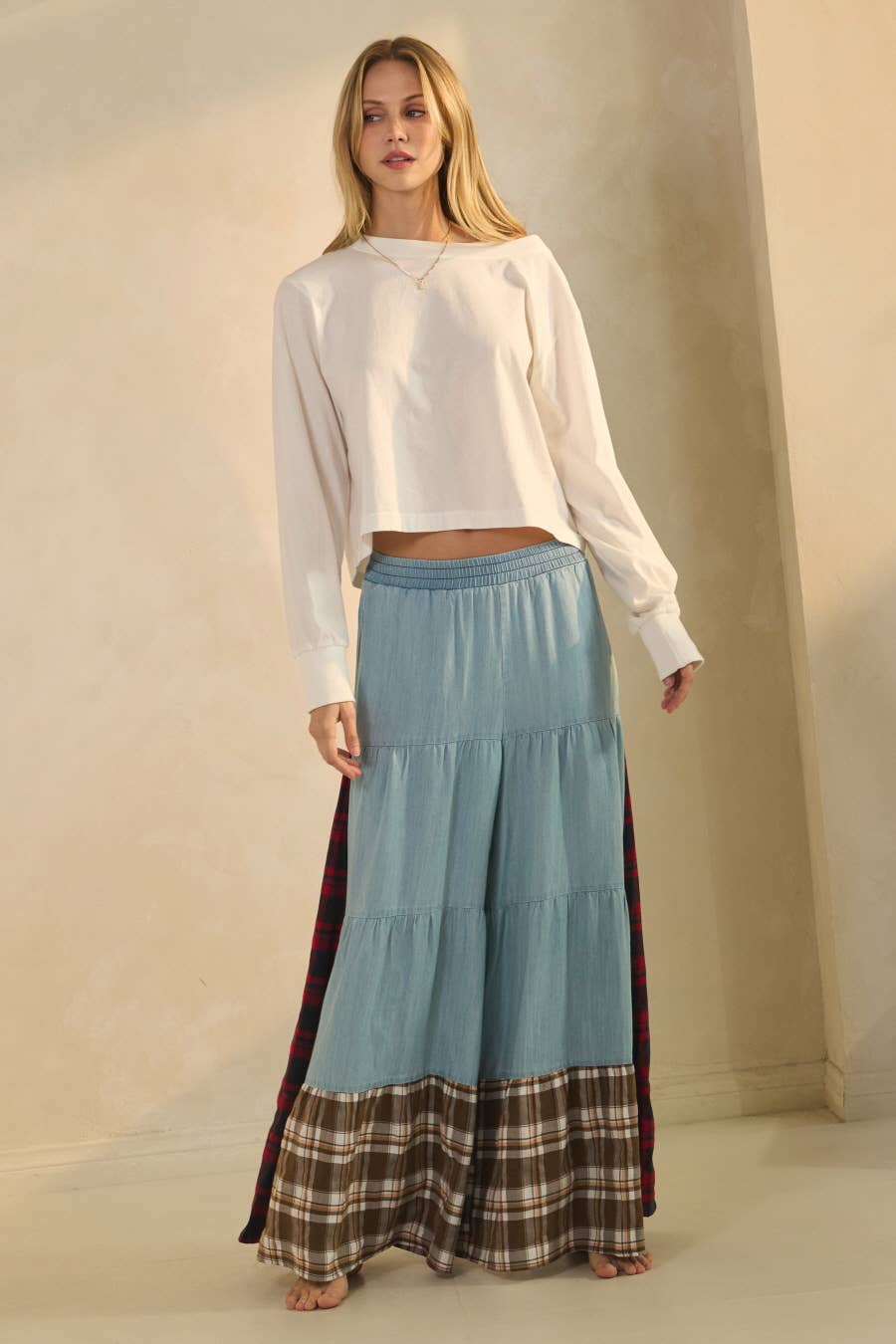 Oddi - Plus Color Block Tiered Pants