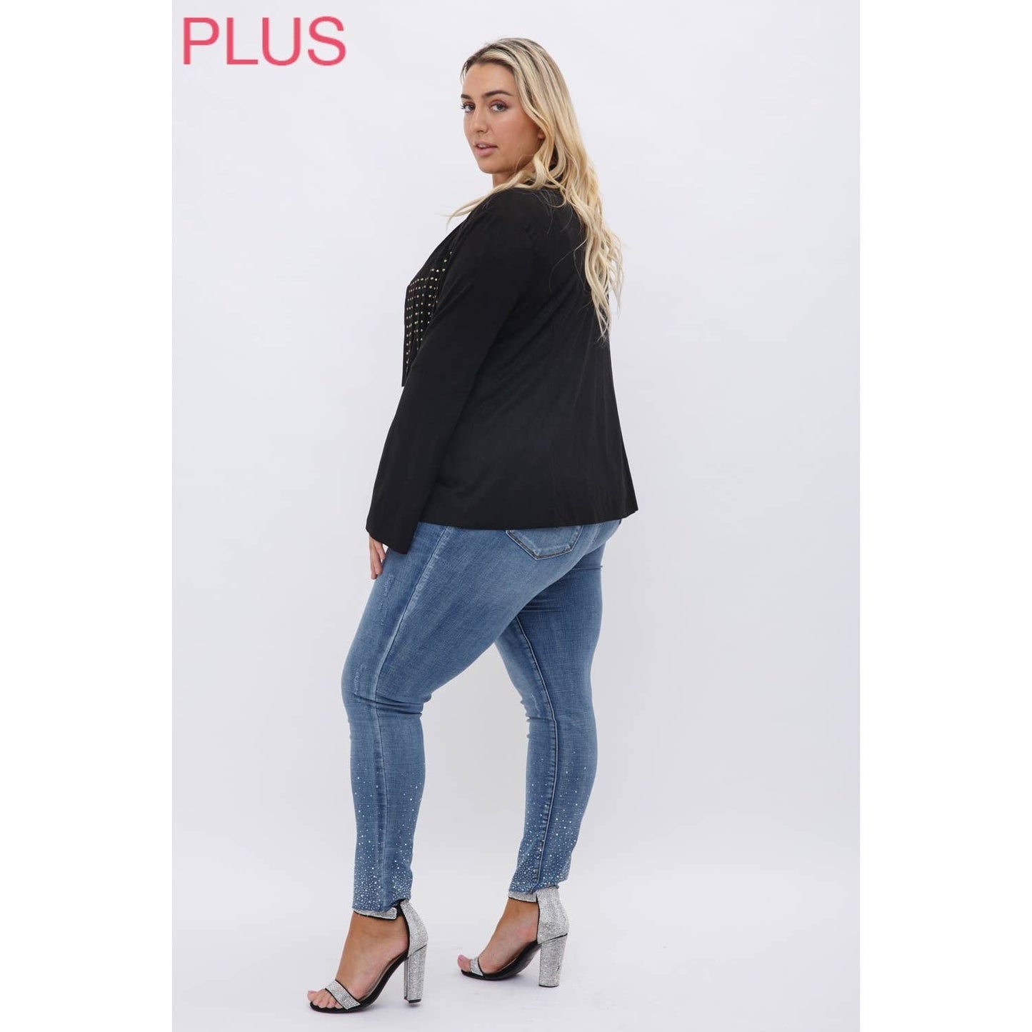 VOCAL - CURVY SUEDE NAILHEAD FRINGED JACKET