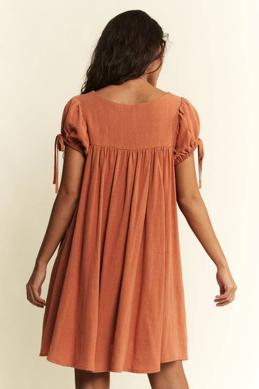 JADE BY JANE - WASHED LINEN BUBBLE SLEEVE DRESS