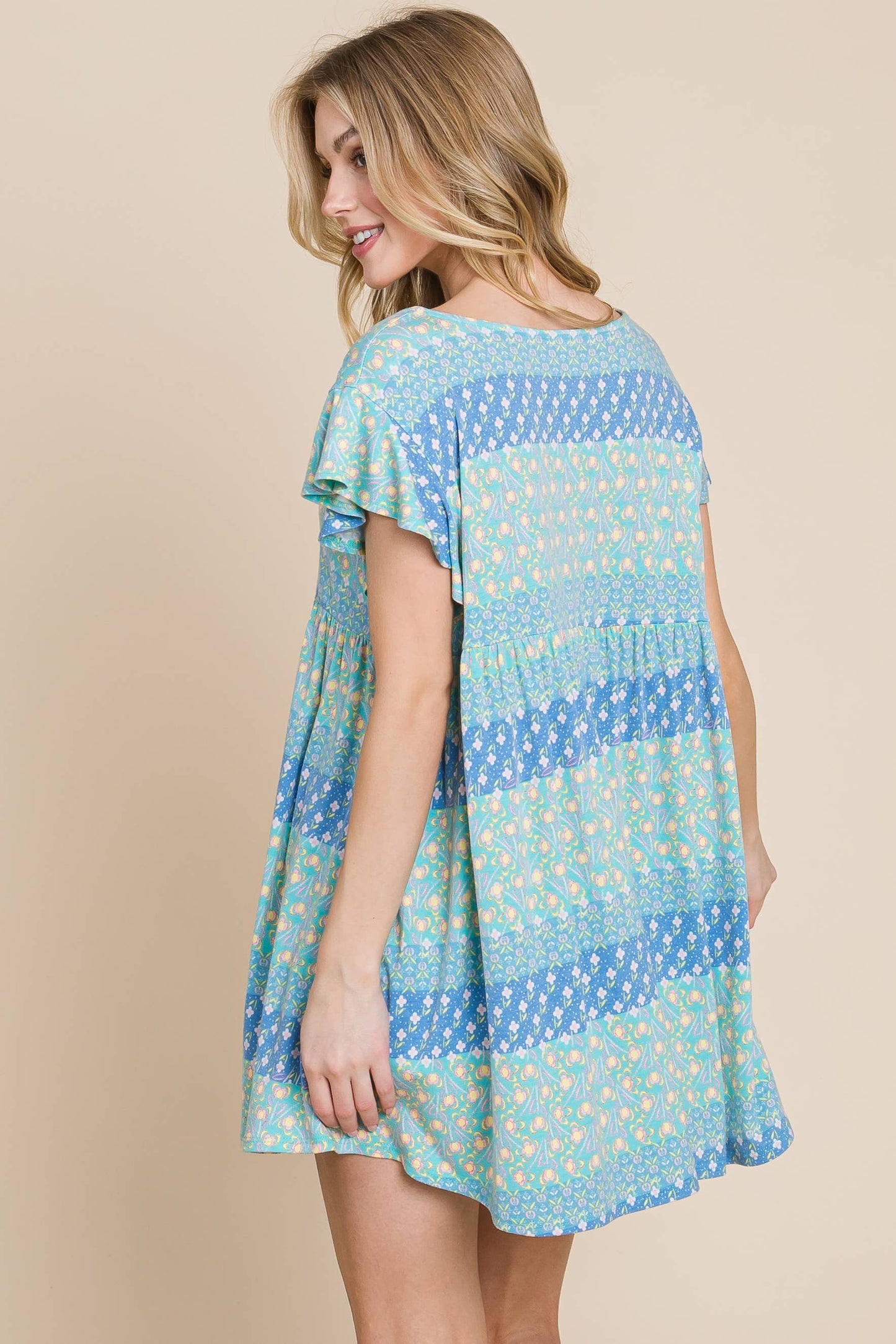 Blue Floral Babydoll Dress