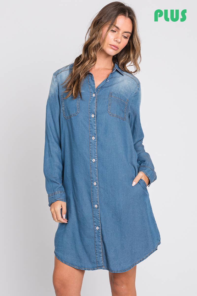 Washed Denim Curvy Shirt Dress/Duster ***Size Up One***