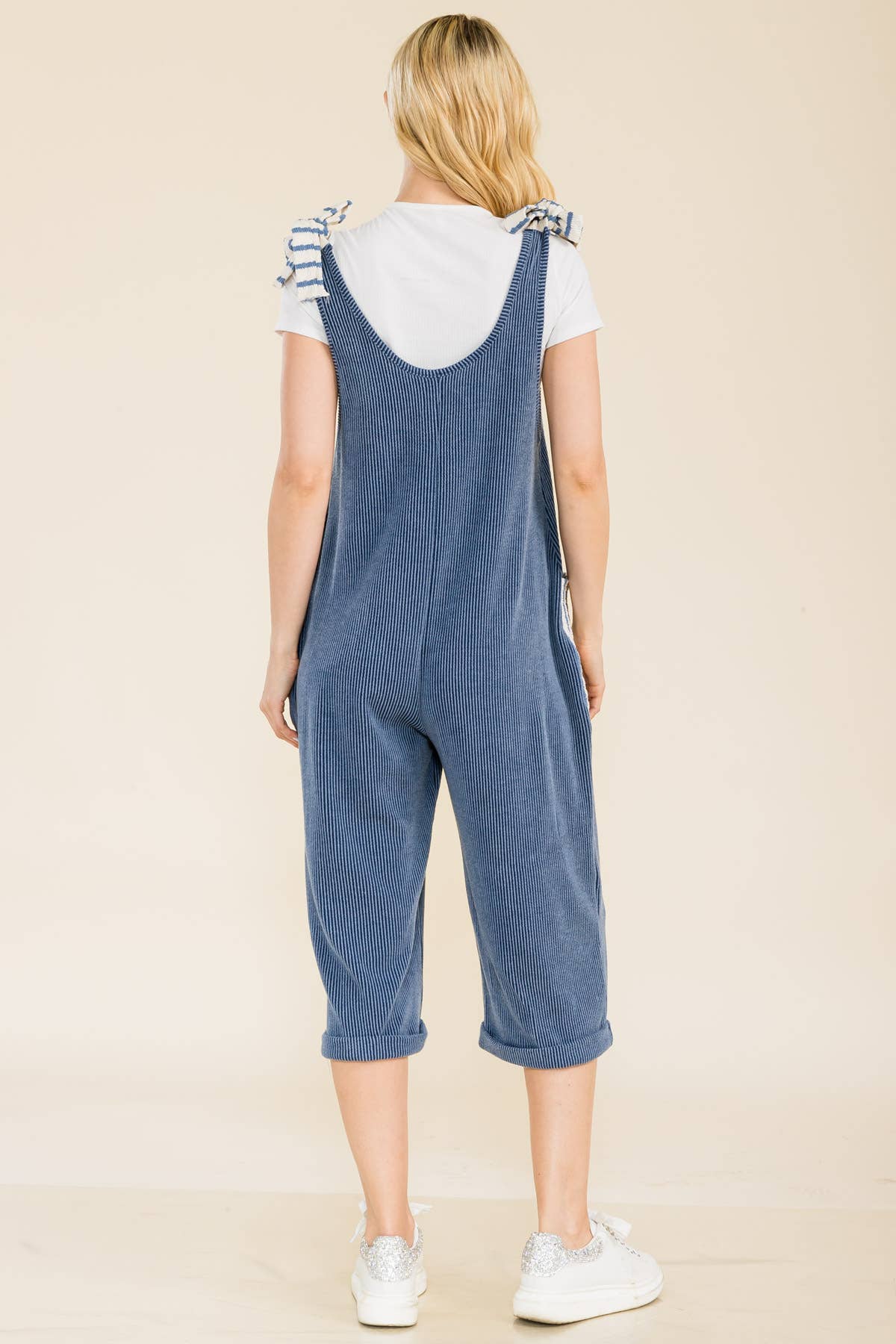 DENIM STRIPE URBAN RIBBED CAPRI JUMPSUIT