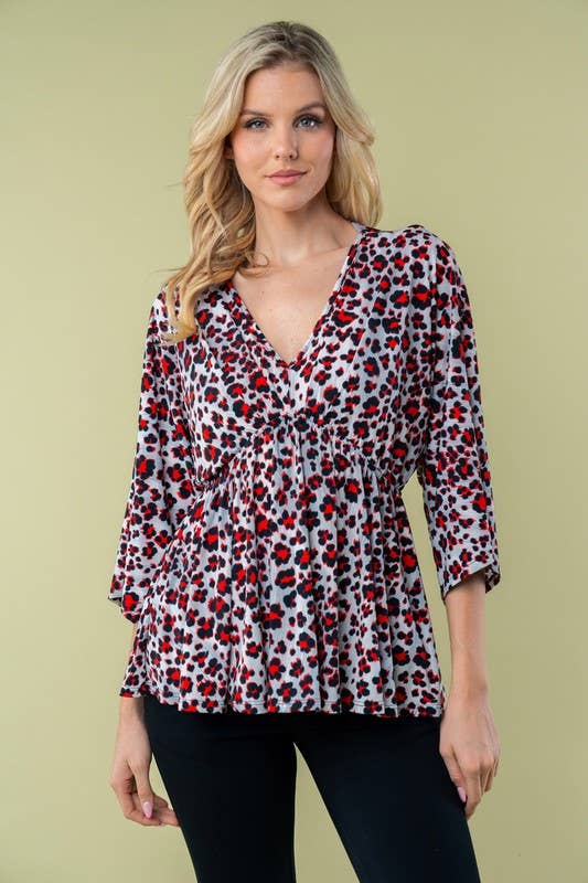 White Birch- Three Quarter Sleeve Animal Print Knit Top