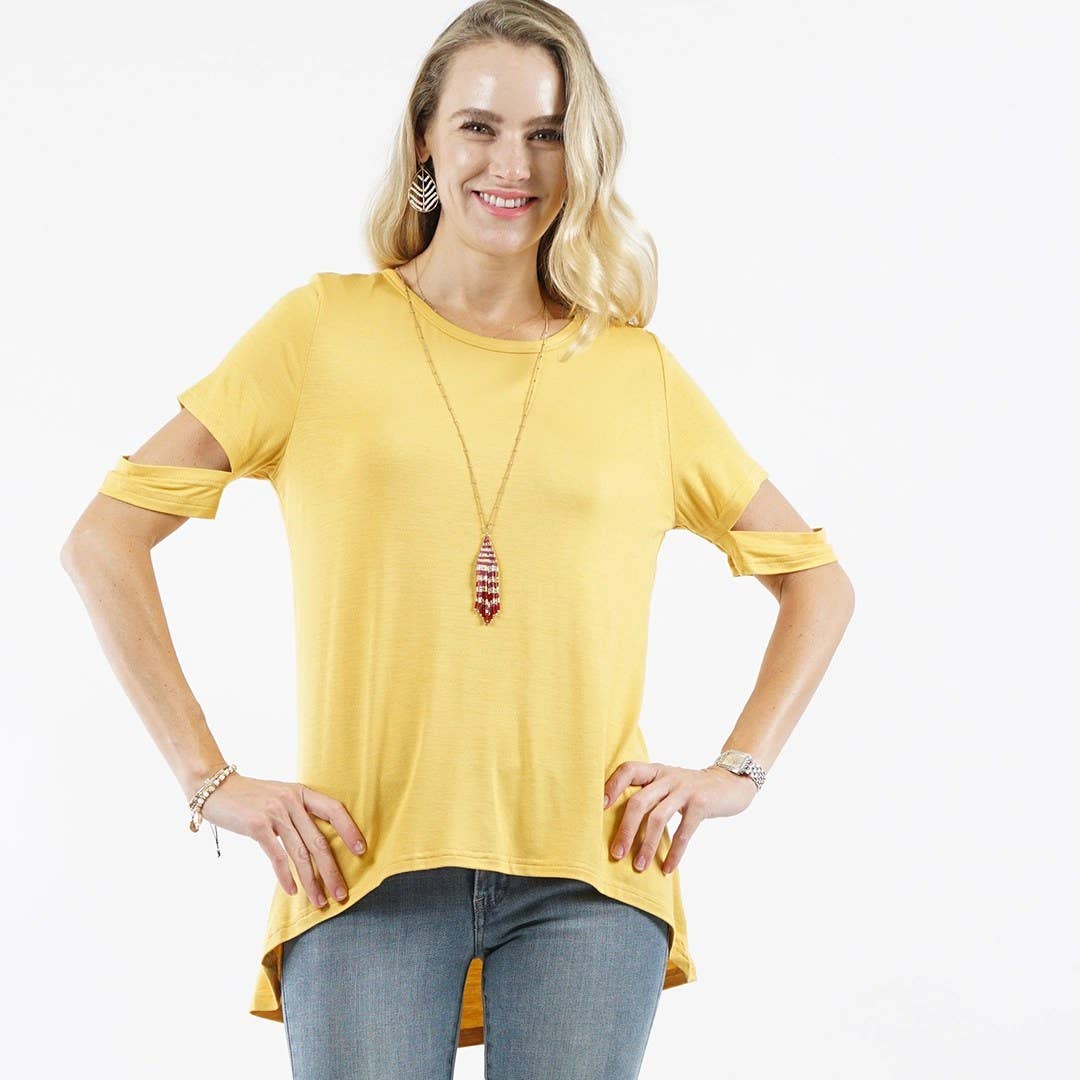 Mustard Split sleeve hi-low top