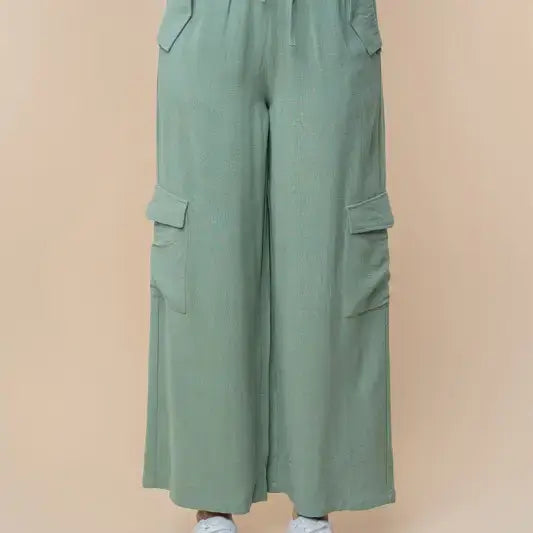 Sage High Waisted Woven Cargo Pants