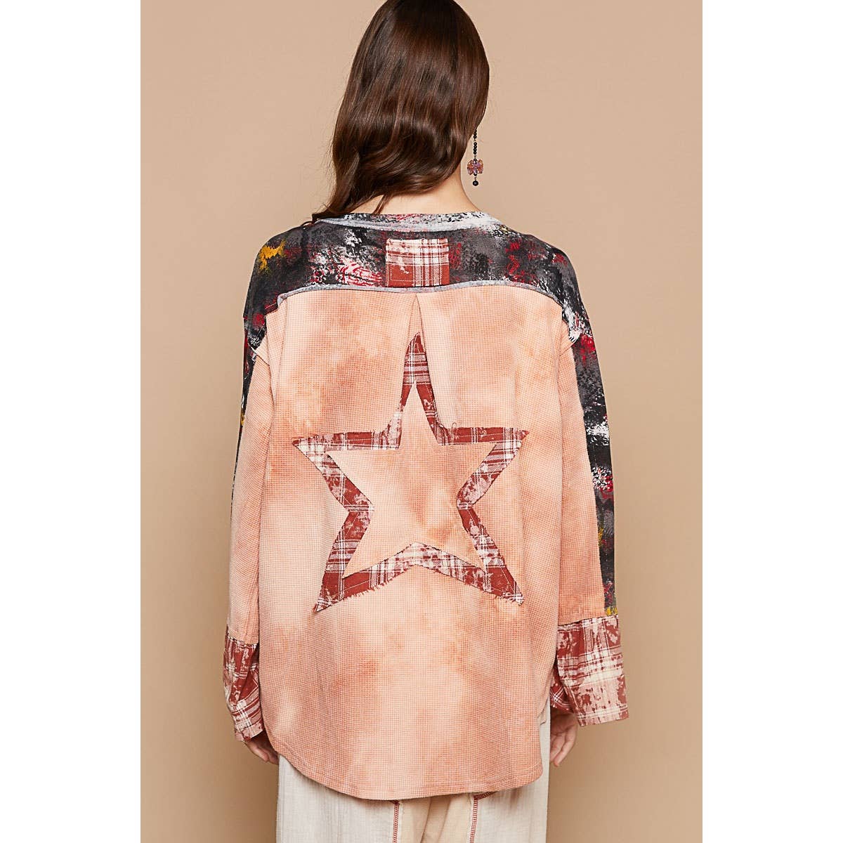 The Star Patch Plaid Contrast Top