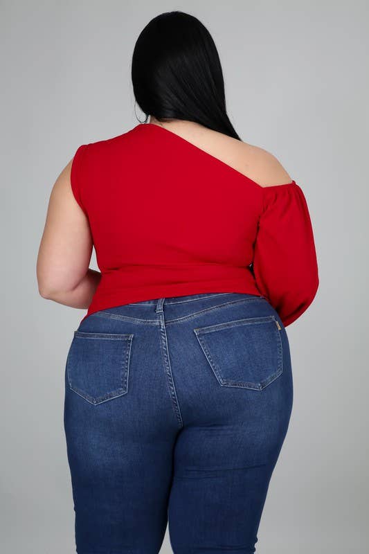 Black Pearl Clothing -Curvy ONE SHOULDER PUFF SLEEVE TOP