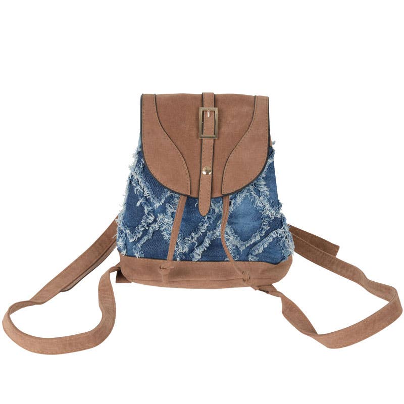 Benjamin International - Small Denim & Vegan Leather Backpack