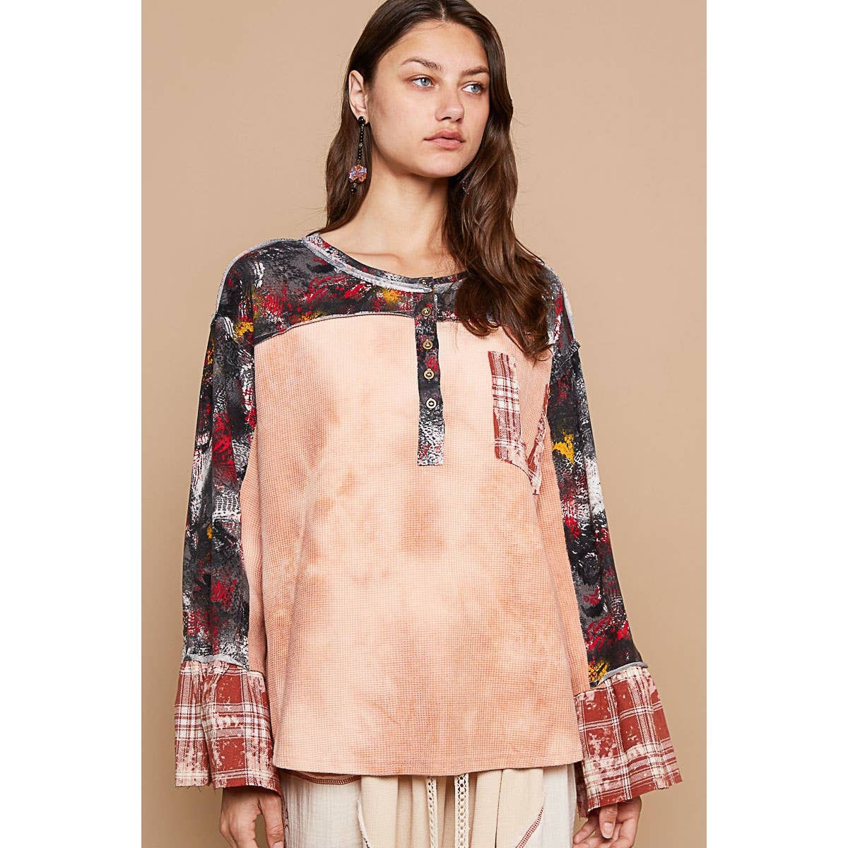 The Star Patch Plaid Contrast Top