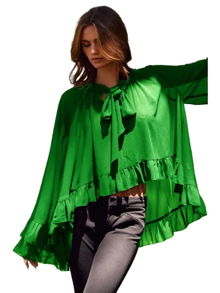 Curvy Jade Green Ruffled Chiffon Blouse