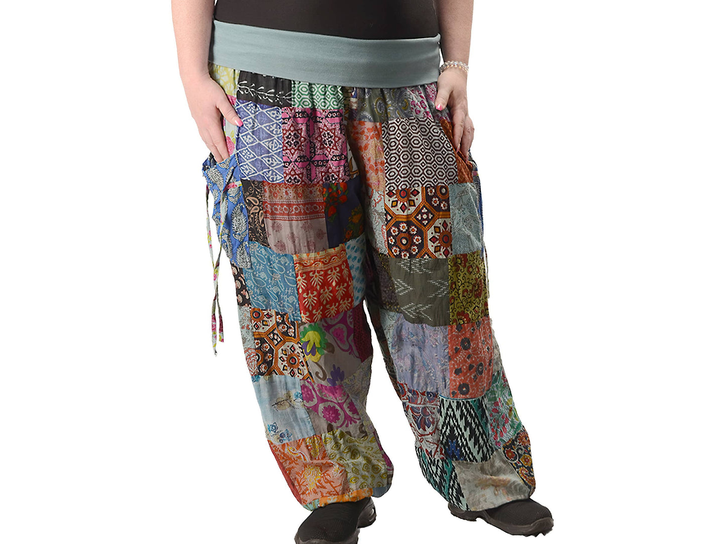 Gypsy Rose - Cotton Print Patchwork Yoga Waistband Harem Pants