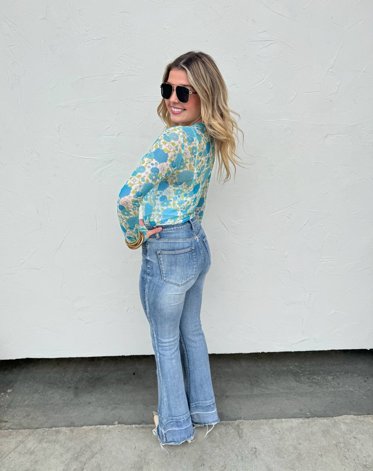 BLAKELEY - BLUE VINTAGE FLORAL MESH TOPS