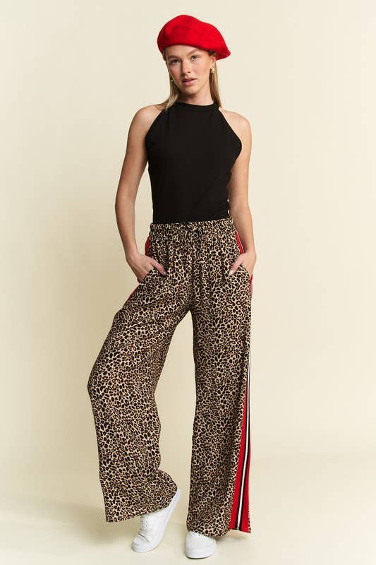JADE BY JANE - CURVY LEOPARD CONTRAST TROUSER W/ RED PANEL