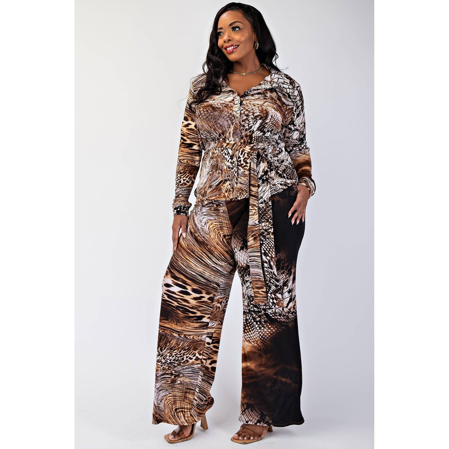 The Jungle Animal Print Wide Leg Pant & Top Set
