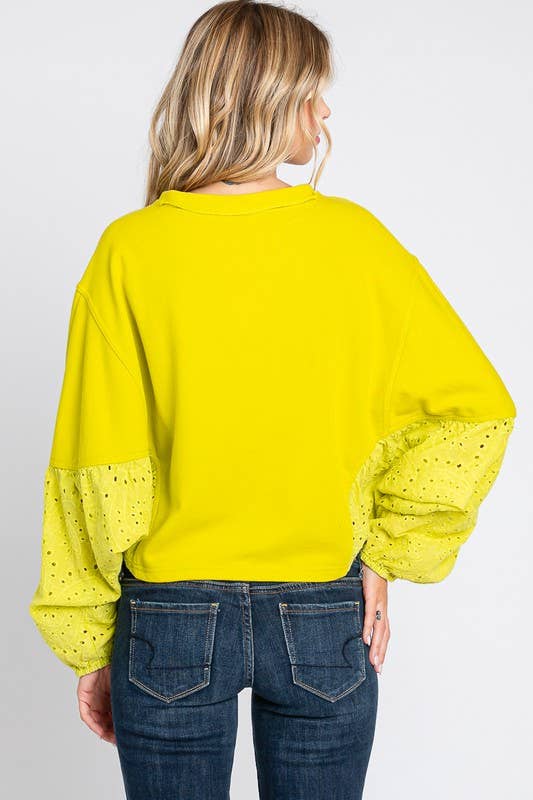 Curvy Washed Lime Batwing Sleeve Oversized Pullover