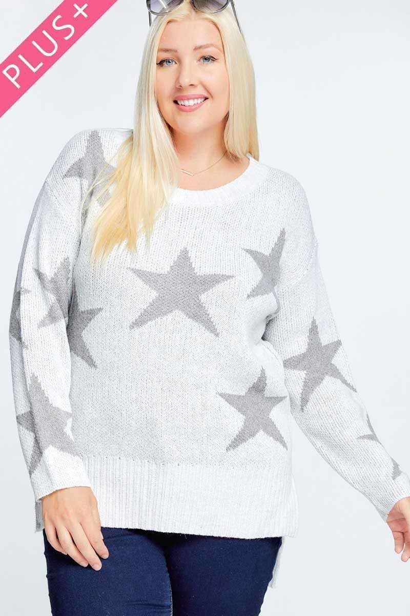 STAR PRINT LONG SLEEVE ROUND NECK SWEATER