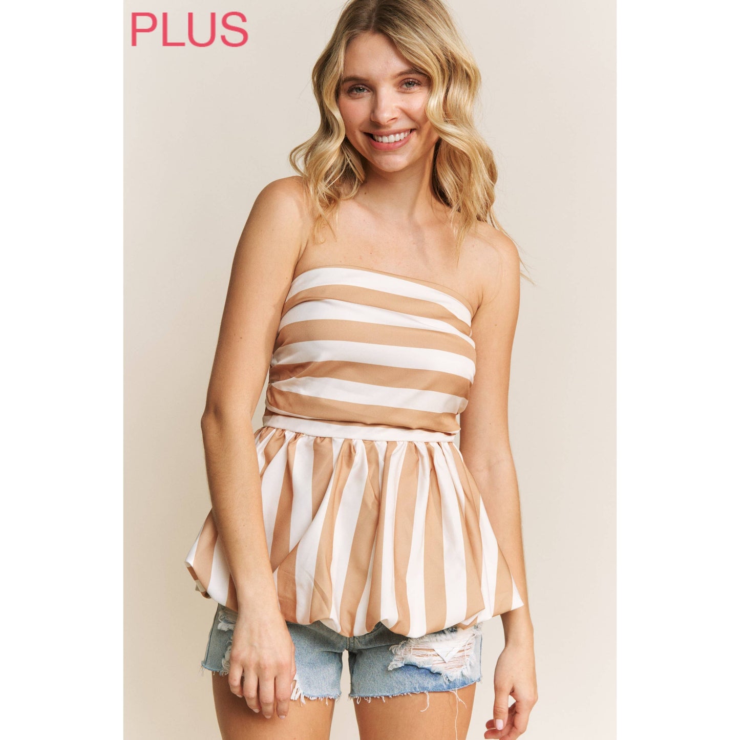 CURVY CUTE BLACK & WHITE STRIPE TUBE PUFF BABYDOLL TOP
