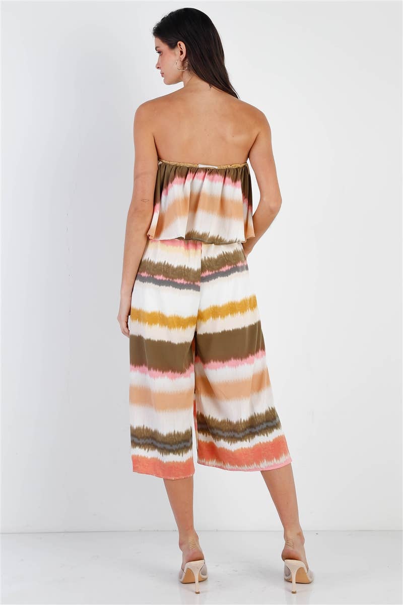 Multi Color Tie-Dye Stripe Flare Top Sleeveless Jumpsuit