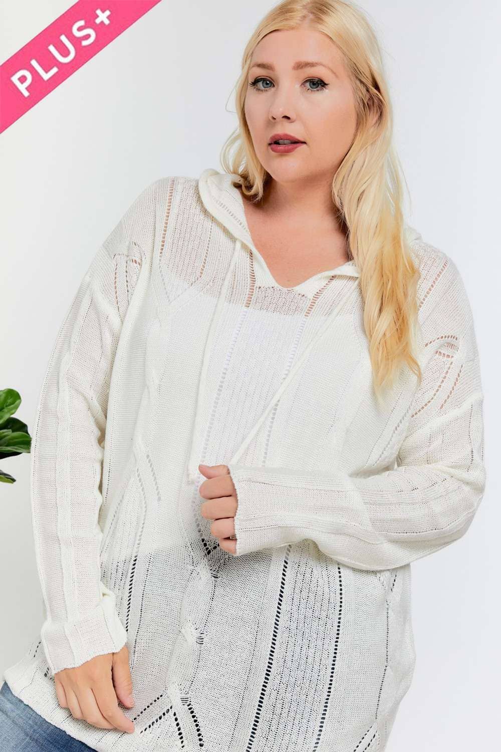 CUVRY V-NECK LONG SLEEVE HOODIE SWEATER TOP