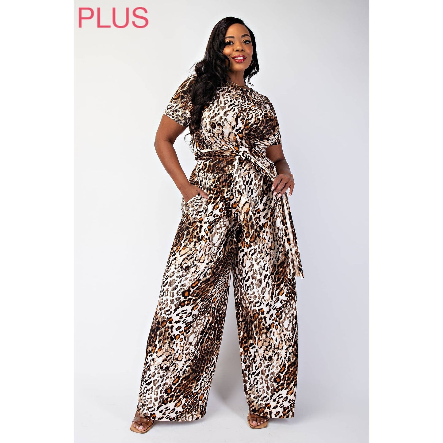 The Curve LA - Curvy Animal Print Wrap Around Palazzo Pant Set