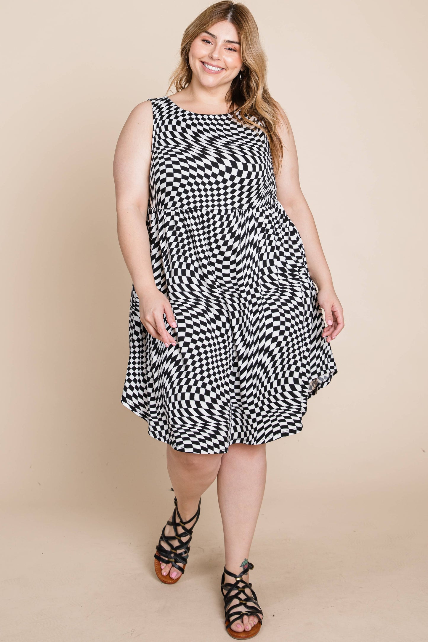 Curvy Checkered Babydoll Dress