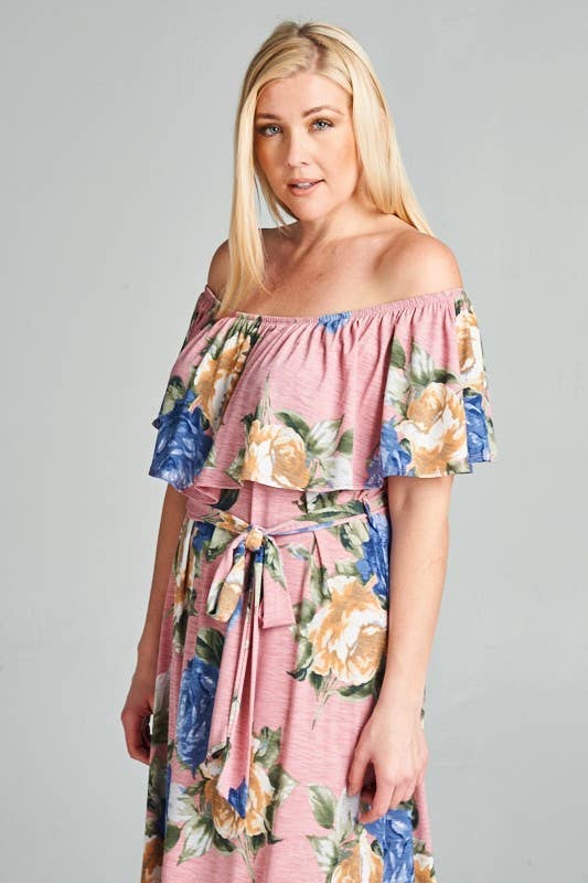 Curvy Floral Off-Shoulder Maxi Dress