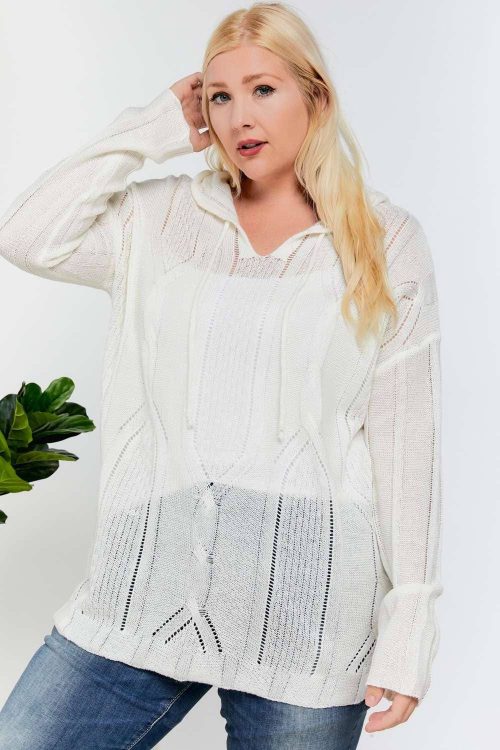 CUVRY V-NECK LONG SLEEVE HOODIE SWEATER TOP