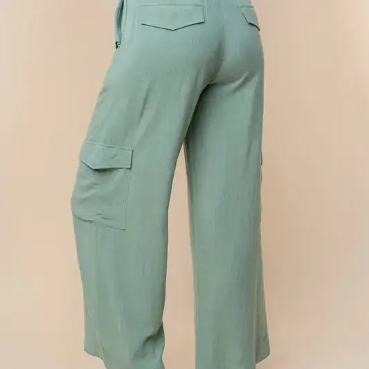 Sage High Waisted Woven Cargo Pants