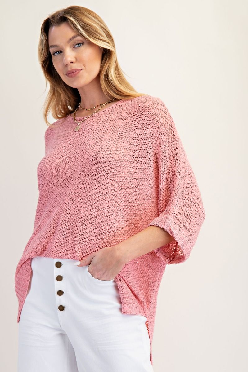 Pink-Dolman Sleeve It's A Breeze Knit Top