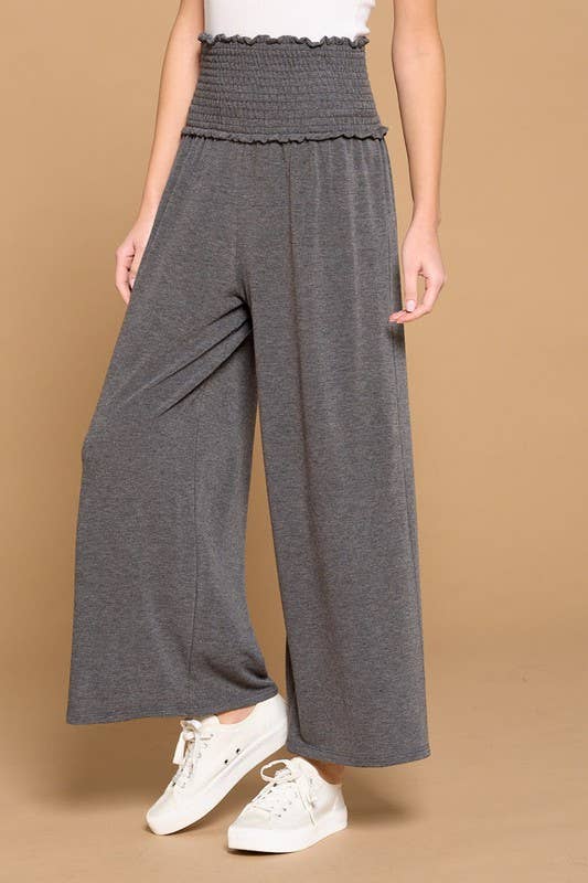 French Terry Solid Knit Wide-Leg Pants
