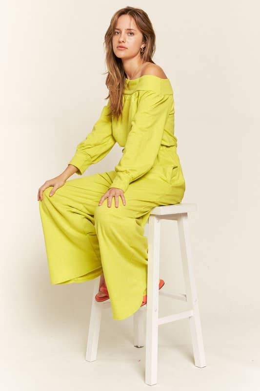 Curvy Line Off Shoulder Terry Knit Jumpsuit