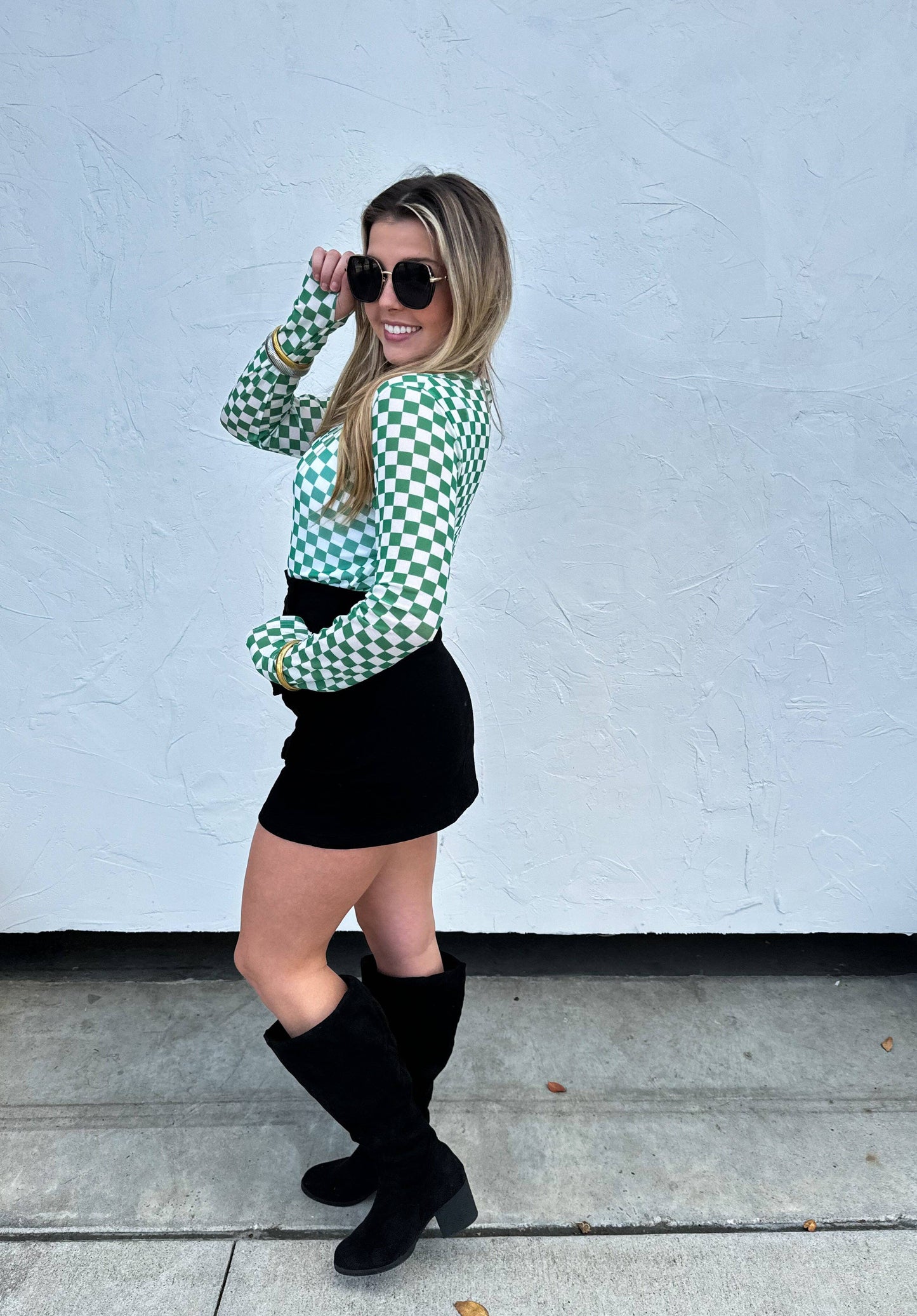 BLAKELEY - GREEN CHECKER DRESS IT UP MESH TOP