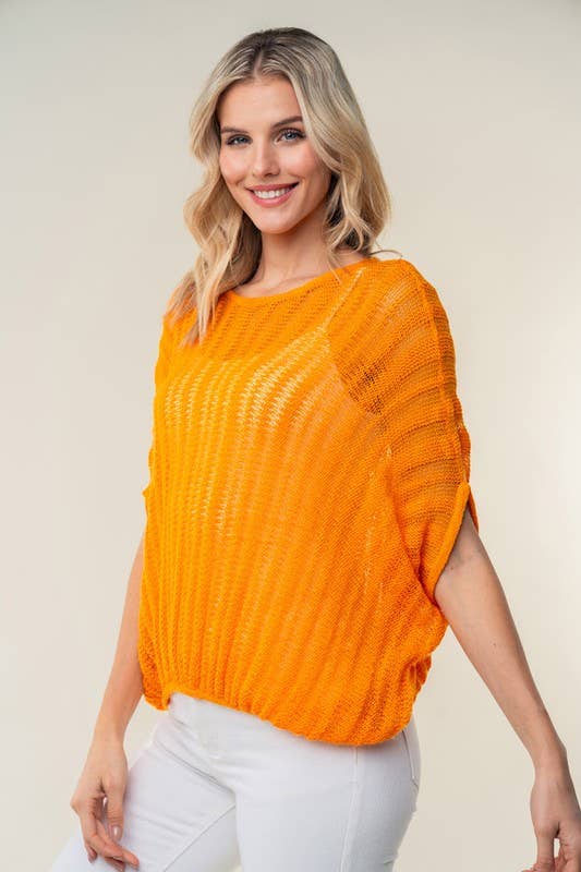 WB- Orange Half Sleeve Solid Knit Sweater Top