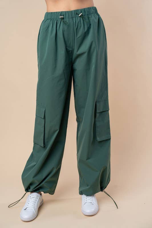 WB-Olive High Waisted Woven Cargo Pants