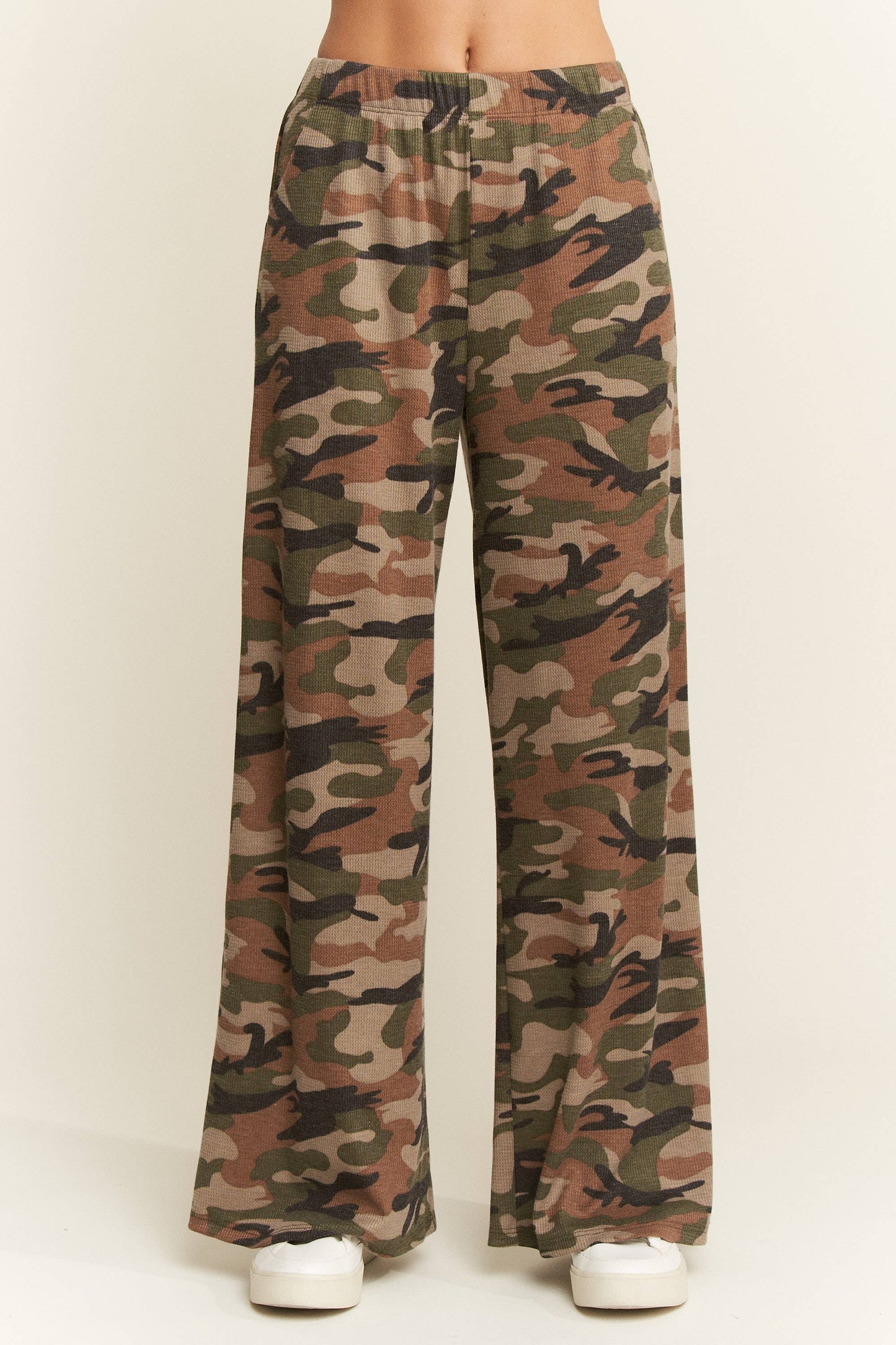 The Curvy Waffle Knit Wide Leg Camo Pants