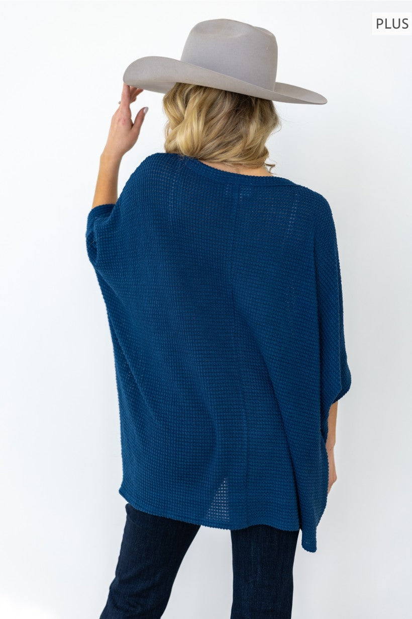The Curvy Navy Crochet Oversized Relaxed Fit Poncho Top