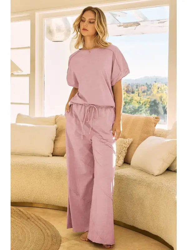 ODDI Washed Wide Leg Sweatpant Set-3x
