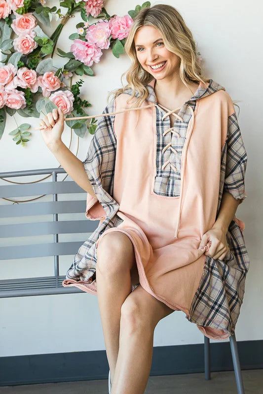 O&I Pink Combo Plaid Oversize Tunic- OS