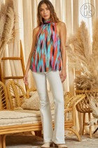 The Curvy Teal Tie-Dye High Neck Halter Top