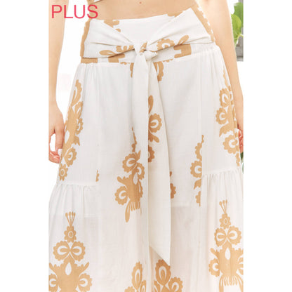 CURVY CHIC BOHO SELF BELTED WIDE LEG PANTS