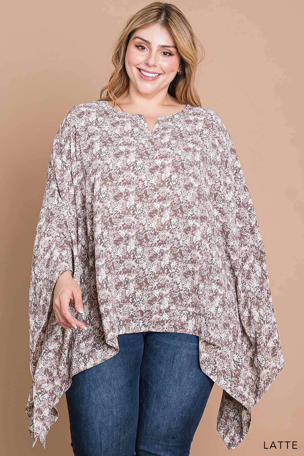 Latte Abstract Floral Printed Blouse