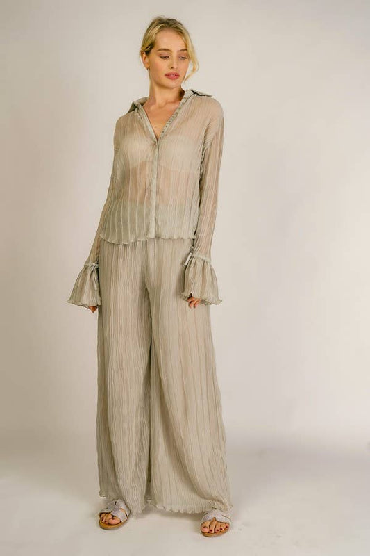 Textured Pleated Pants**Color:Ivory